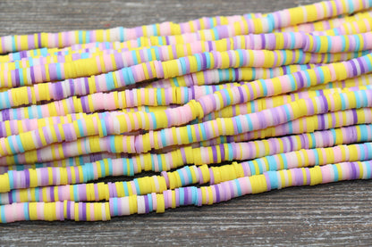 6mm Multicolored Heishi Beads, Mix Polymer Clay Disc Beads, African Disc Beads, Wholesale Vinyl Heishi, 16 inch Strand #243