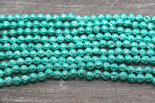 Lava Beads, Electroplated Volcanic Rock Beads, Round Gemstone Beads, Sizes 6mm, 8mm 10mm, Full Strand 15.5 #232