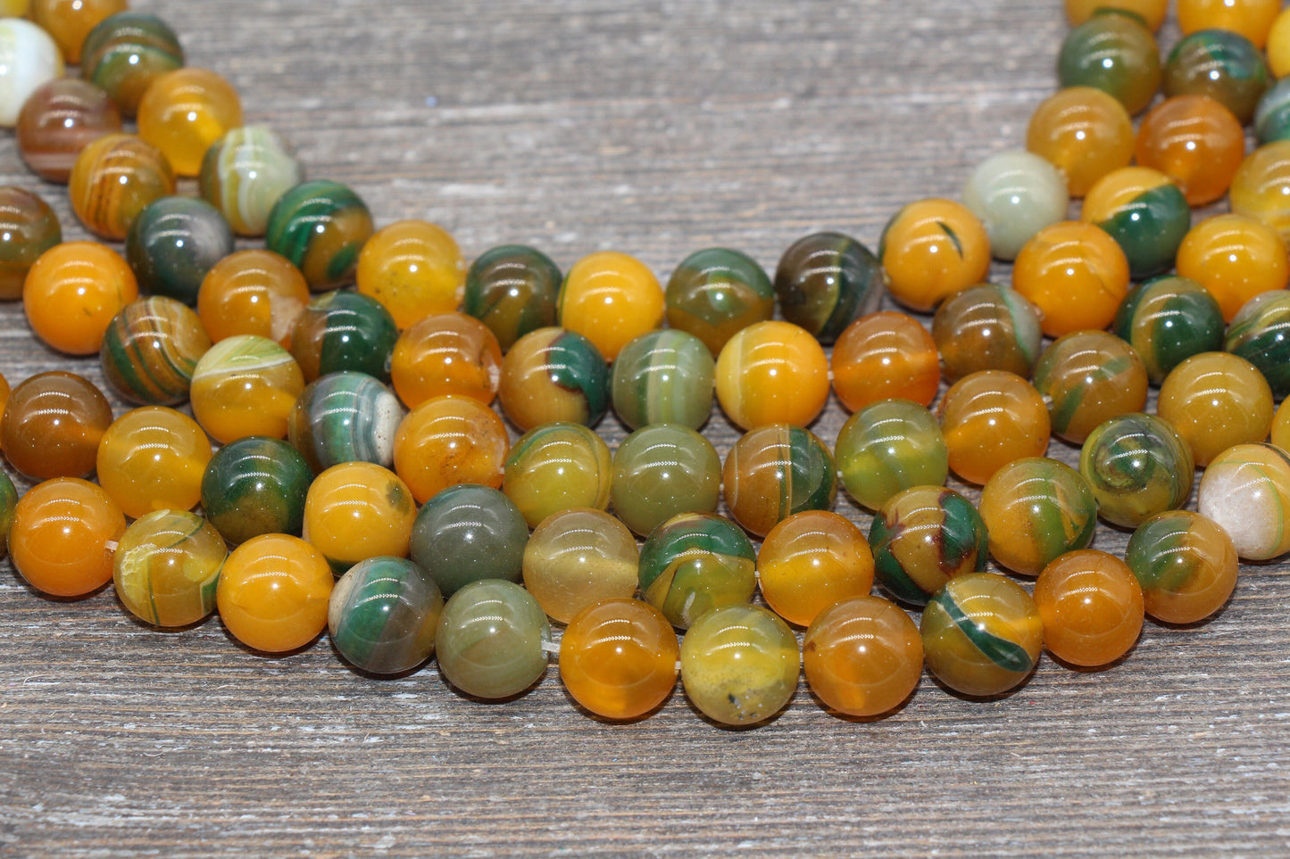 Stripe Agate Beads, Yellow and Green Stripe Agate, Gemstone Smooth Round Beads, Size 6mm 8mm 12mm, Full Strand 15.5 inch, #233