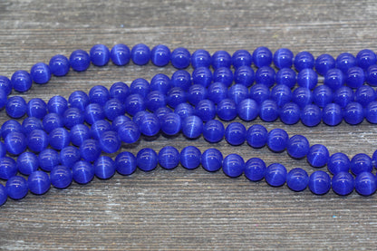 Royal Blue Cat Eye Beads, Smooth Round Beads, Size 6mm 8mm 10mm 12mm, Full Strand 15.5 inch, #177