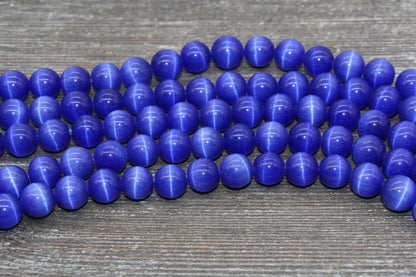 Royal Blue Cat Eye Beads, Smooth Round Beads, Size 6mm 8mm 10mm 12mm, Full Strand 15.5 inch, #177