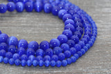 Royal Blue Cat Eye Beads, Smooth Round Beads, Size 6mm 8mm 10mm 12mm, Full Strand 15.5 inch, #177