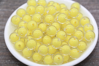 12mm Yellow Round Beads, Yellow Acrylic Round Gumball Beads, Bubblegum Beads, Chunky Beads, Plastic Round Bead #1926