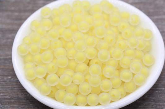 8mm Matte Yellow Gumball Beads, Yellow Round Acrylic Loose Beads, Frosted Bubblegum Beads, Chunky Beads, Round Plastic Beads #1931