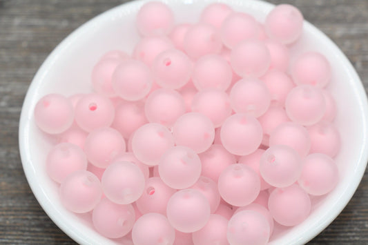 12mm Matte Pink Round Beads, Frosted Acrylic Round Gumball Beads, Bubblegum Beads, Chunky Beads, Plastic Round Bead #1940