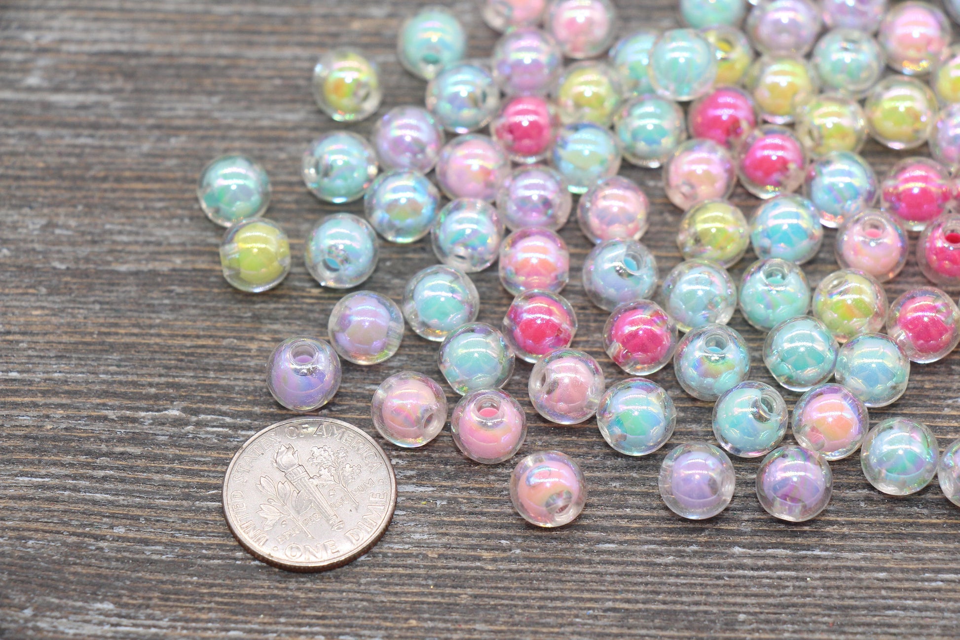 8mm Iridescent Mix Gumball Beads, AB Multicolor Round Acrylic Loose Beads, Glossy Shinny Bubblegum Beads, Chunky Beads, Round Beads #1943