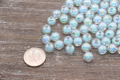 8mm Iridescent Blue Gumball Beads, AB Blue Round Acrylic Loose Beads, Glossy Shinny Bubblegum Beads, Chunky Beads, Round Beads #1944