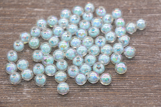 8mm Iridescent Blue Gumball Beads, AB Blue Round Acrylic Loose Beads, Glossy Shinny Bubblegum Beads, Chunky Beads, Round Beads #1944