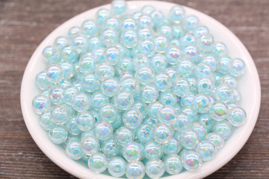 8mm Iridescent Blue Gumball Beads, AB Blue Round Acrylic Loose Beads, Glossy Shinny Bubblegum Beads, Chunky Beads, Round Beads #1944