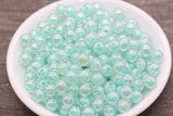 8mm Iridescent Mint Green Gumball Beads, AB Mint Round Loose Beads, Glossy Shinny Bubblegum Beads, Chunky Beads, Round Beads #1946