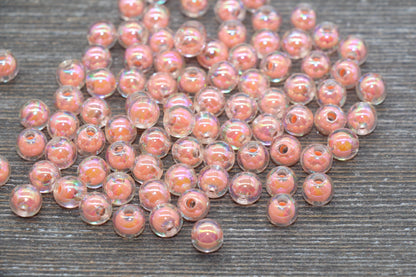 8mm Iridescent Peach Gumball Beads, AB Peach Round Loose Beads, Glossy Shinny Bubblegum Beads, Chunky Beads, Round Beads #1947