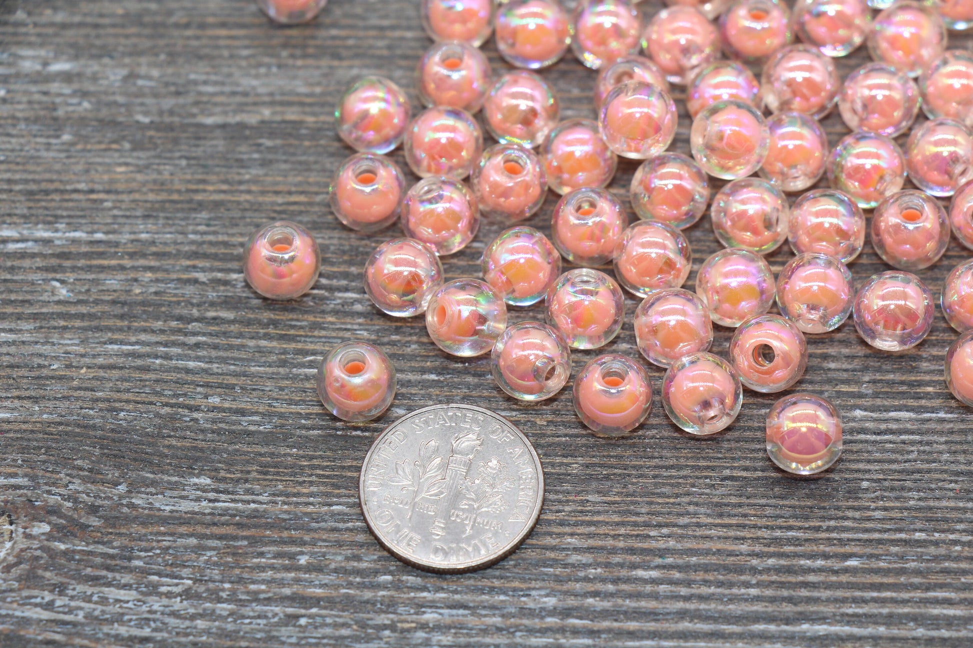 8mm Iridescent Peach Gumball Beads, AB Peach Round Loose Beads, Glossy Shinny Bubblegum Beads, Chunky Beads, Round Beads #1947