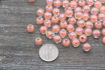 8mm Iridescent Peach Gumball Beads, AB Peach Round Loose Beads, Glossy Shinny Bubblegum Beads, Chunky Beads, Round Beads #1947