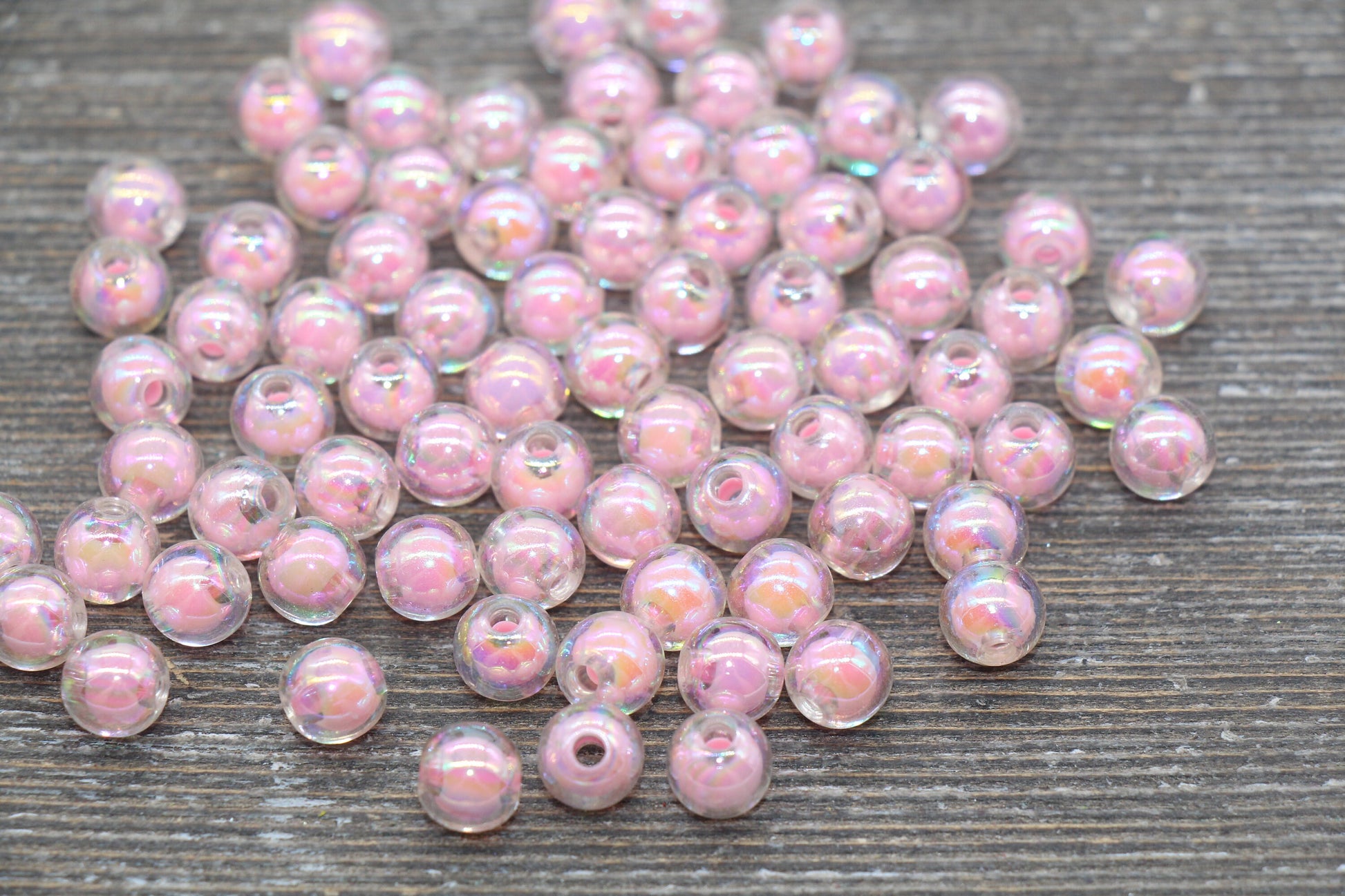 8mm Iridescent Pink Gumball Beads, AB Pink Round Loose Beads, Glossy Shinny Bubblegum Beads, Chunky Beads, Round Beads #1949