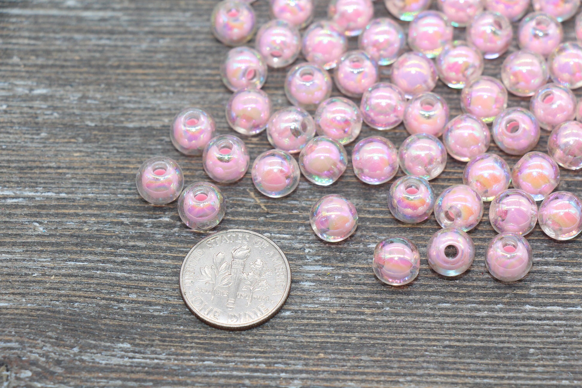 8mm Iridescent Pink Gumball Beads, AB Pink Round Loose Beads, Glossy Shinny Bubblegum Beads, Chunky Beads, Round Beads #1949