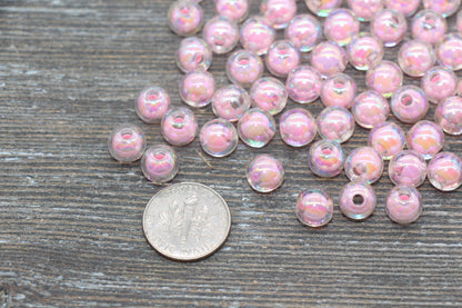 8mm Iridescent Pink Gumball Beads, AB Pink Round Loose Beads, Glossy Shinny Bubblegum Beads, Chunky Beads, Round Beads #1949