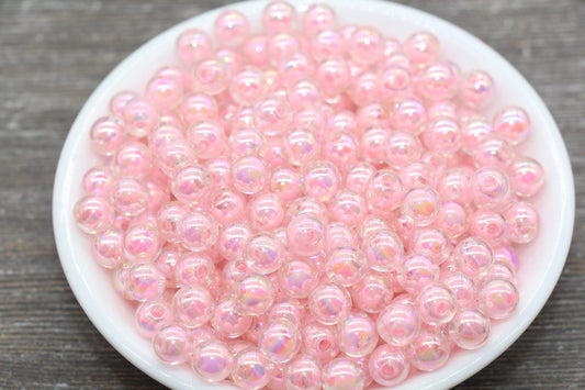 8mm Iridescent Pink Gumball Beads, AB Pink Round Loose Beads, Glossy Shinny Bubblegum Beads, Chunky Beads, Round Beads #1949