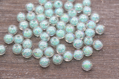 10mm Iridescent Mint Green Gumball Beads, AB Mint Round Acrylic Loose Beads, Glossy Shinny Bubblegum Beads, Chunky Beads, Round Beads #1951