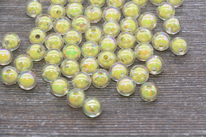 10mm Iridescent Yellow Gumball Beads, AB Yellow Round Acrylic Loose Beads, Glossy Shinny Bubblegum Beads, Chunky Beads, Round Beads #1952