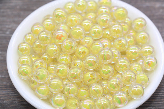 10mm Iridescent Yellow Gumball Beads, AB Yellow Round Acrylic Loose Beads, Glossy Shinny Bubblegum Beads, Chunky Beads, Round Beads #1952