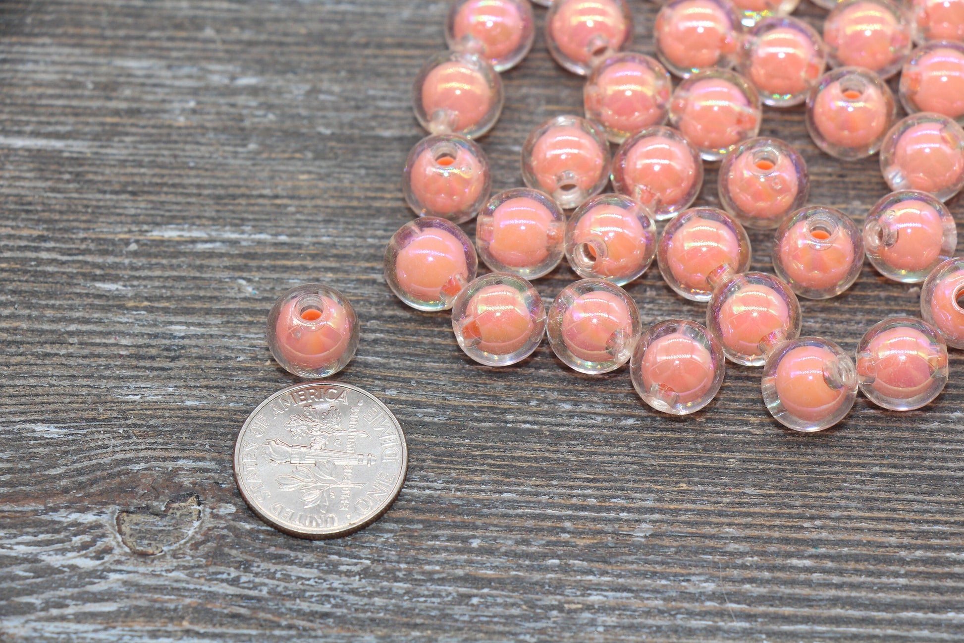 10mm Iridescent Peach Gumball Beads, AB Peach Round Acrylic Loose Beads, Glossy Shinny Bubblegum Beads, Chunky Beads, Round Beads #1955