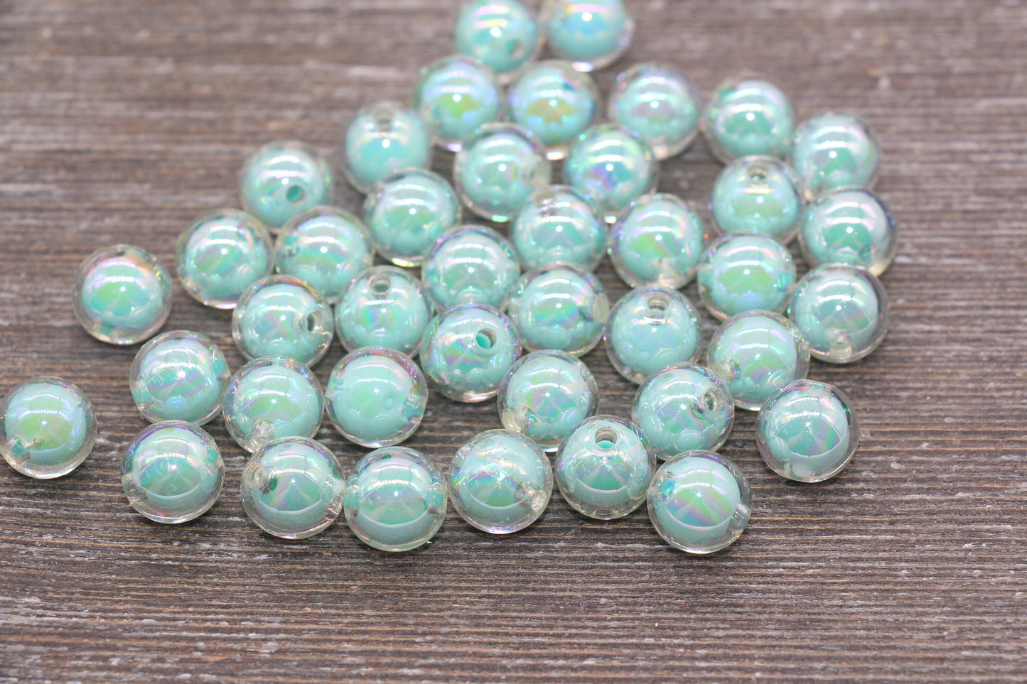 12mm Iridescent Mint Green Gumball Beads, AB Mint Round Acrylic Loose Beads, Glossy Shinny Bubblegum Beads, Chunky Beads, Round Beads #1960