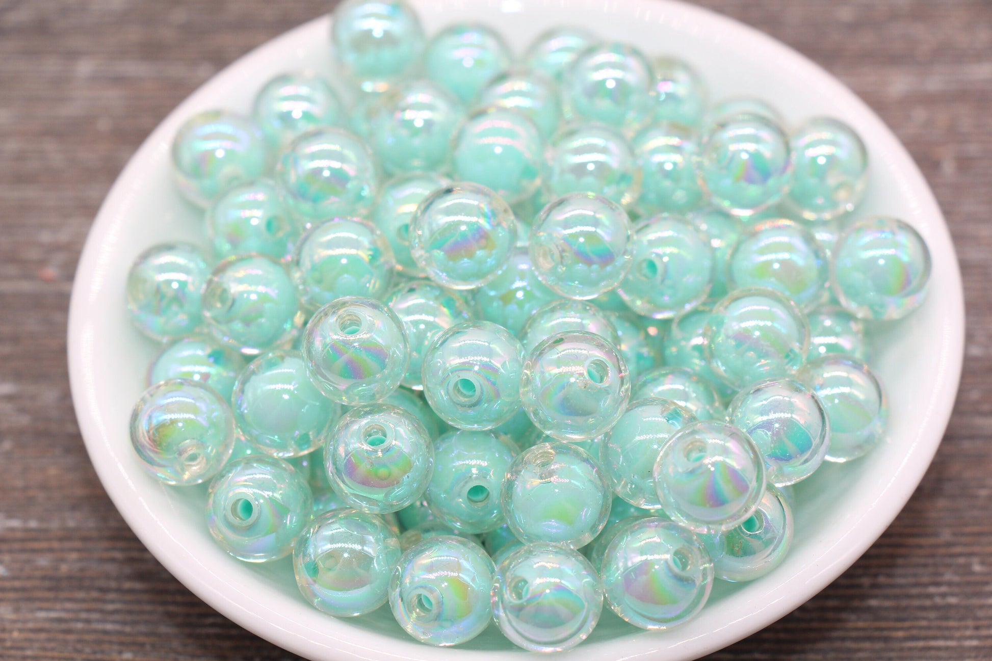 12mm Iridescent Mint Green Gumball Beads, AB Mint Round Acrylic Loose Beads, Glossy Shinny Bubblegum Beads, Chunky Beads, Round Beads #1960