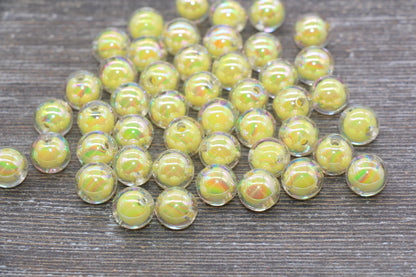 12mm Iridescent Yellow Gumball Beads, AB Yellow Round Acrylic Loose Beads, Glossy Shinny Bubblegum Beads, Chunky Beads, Round Beads #1961