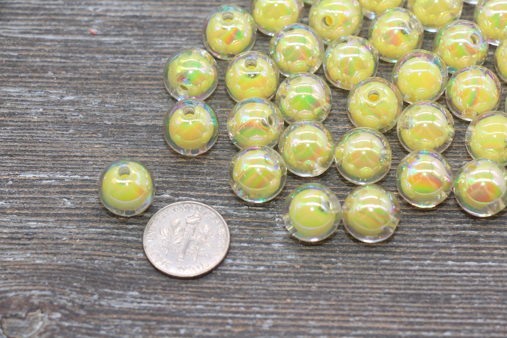 12mm Iridescent Yellow Gumball Beads, AB Yellow Round Acrylic Loose Beads, Glossy Shinny Bubblegum Beads, Chunky Beads, Round Beads #1961