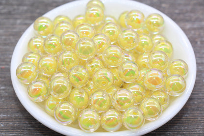 12mm Iridescent Yellow Gumball Beads, AB Yellow Round Acrylic Loose Beads, Glossy Shinny Bubblegum Beads, Chunky Beads, Round Beads #1961