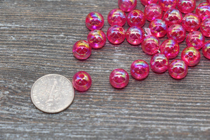 8mm Hot Pink AB Round Beads, Iridescent Acrylic Gumball Beads, Translucent Round Spacer Beads, Bubblegum Beads, Plastic Round Bead #1965