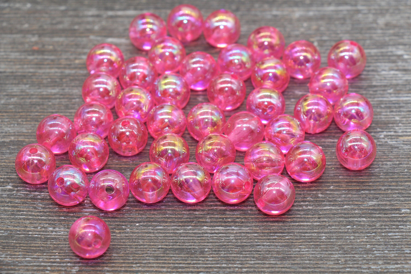 12mm Pink AB Round Beads, Iridescent Acrylic Gumball Beads, Translucent Round Spacer Beads, Bubblegum Beads, Plastic Round Bead #1967