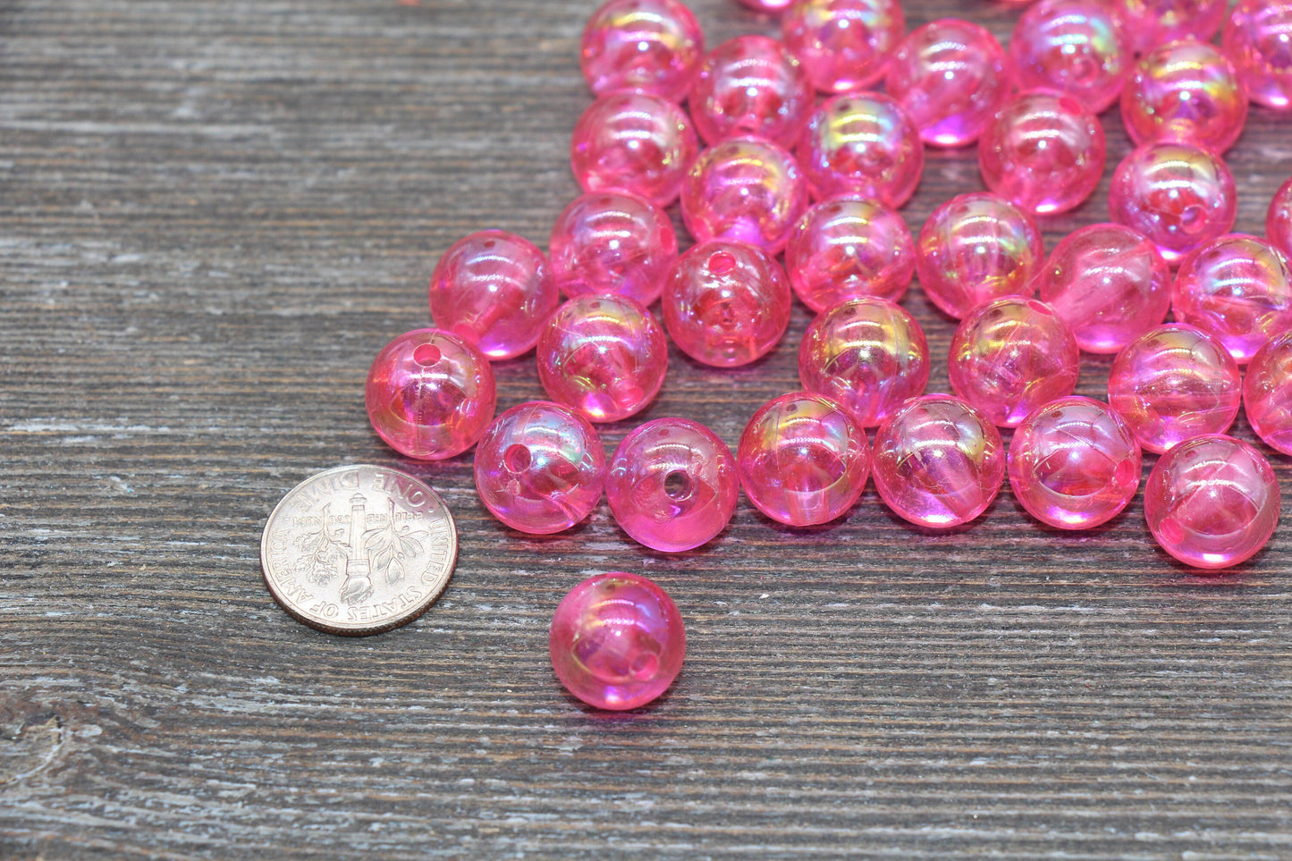 12mm Pink AB Round Beads, Iridescent Acrylic Gumball Beads, Translucent Round Spacer Beads, Bubblegum Beads, Plastic Round Bead #1967