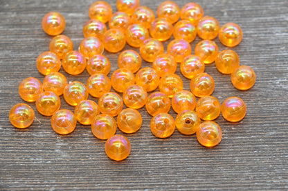 10mm Orange AB Round Beads, Iridescent Orange Acrylic Gumball Beads, Translucent Round Beads, Bubblegum Beads, Plastic Round Bead #1974