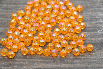 8mm Orange AB Round Beads, Iridescent Orange Acrylic Gumball Beads, Translucent Round Spacer Beads, Bubblegum Beads, #1975