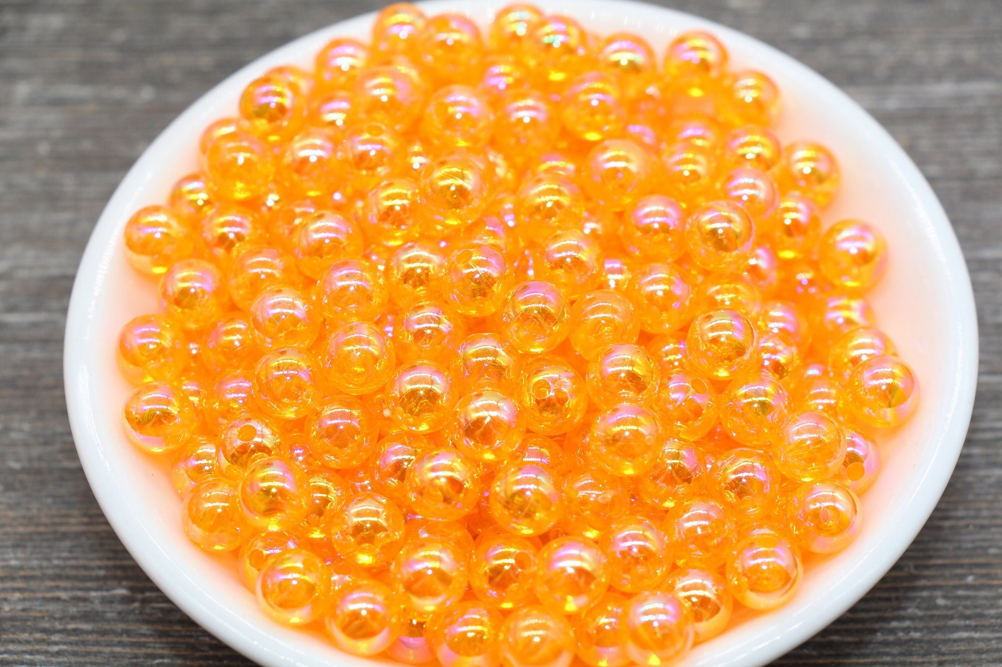 8mm Orange AB Round Beads, Iridescent Orange Acrylic Gumball Beads, Translucent Round Spacer Beads, Bubblegum Beads, #1975