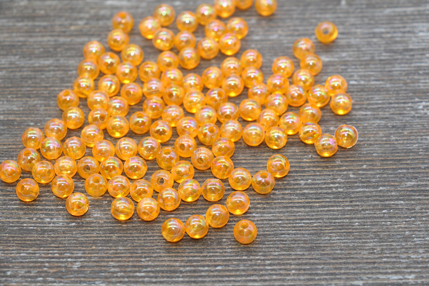 6mm Orange AB Round Beads, Iridescent Orange Acrylic Gumball Beads, Transparent Round Beads, Bubblegum Beads, Plastic Round Bead #1976