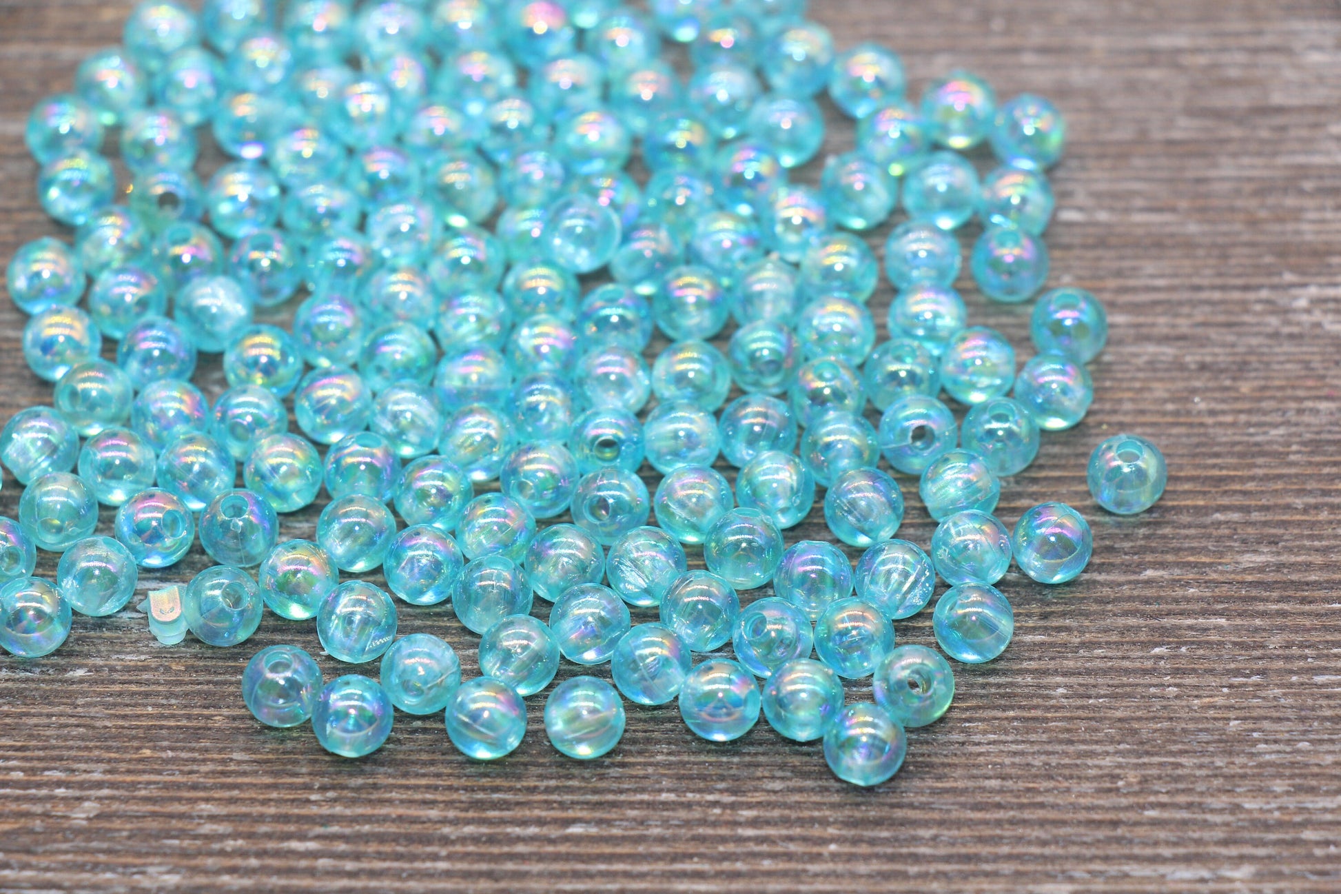 6mm Blue AB Round Beads, Iridescent Acrylic Gumball Beads, Transparent Round Spacer Beads, Bubblegum Beads, Plastic Round Bead #1977