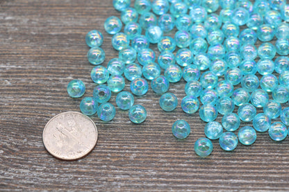 6mm Blue AB Round Beads, Iridescent Acrylic Gumball Beads, Transparent Round Spacer Beads, Bubblegum Beads, Plastic Round Bead #1977