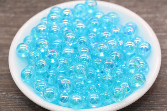 10mm Blue AB Round Beads, Iridescent Blue Acrylic Gumball Beads, Translucent Round Beads, Bubblegum Beads, Plastic Round Bead #1979