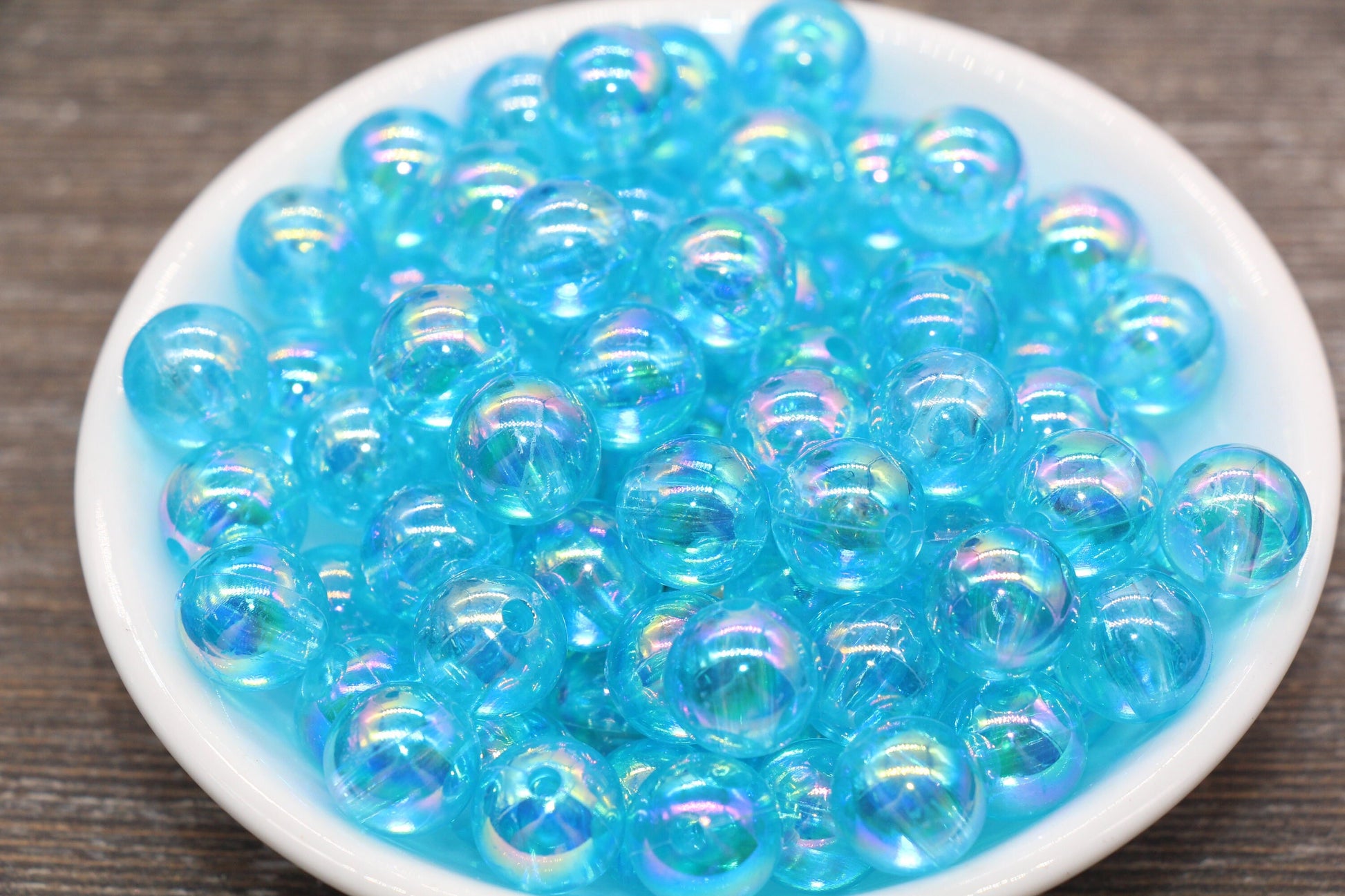 12mm Blue AB Round Beads, Iridescent Acrylic Gumball Beads, Translucent Round Spacer Beads, Bubblegum Beads, Plastic Round Bead #1980