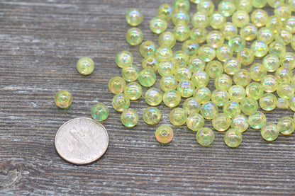 6mm Yellow AB Round Beads, Iridescent Acrylic Gumball Beads, Transparent Round Spacer Beads, Bubblegum Beads, Plastic Round Bead #1984