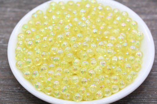 6mm Yellow AB Round Beads, Iridescent Acrylic Gumball Beads, Transparent Round Spacer Beads, Bubblegum Beads, Plastic Round Bead #1984