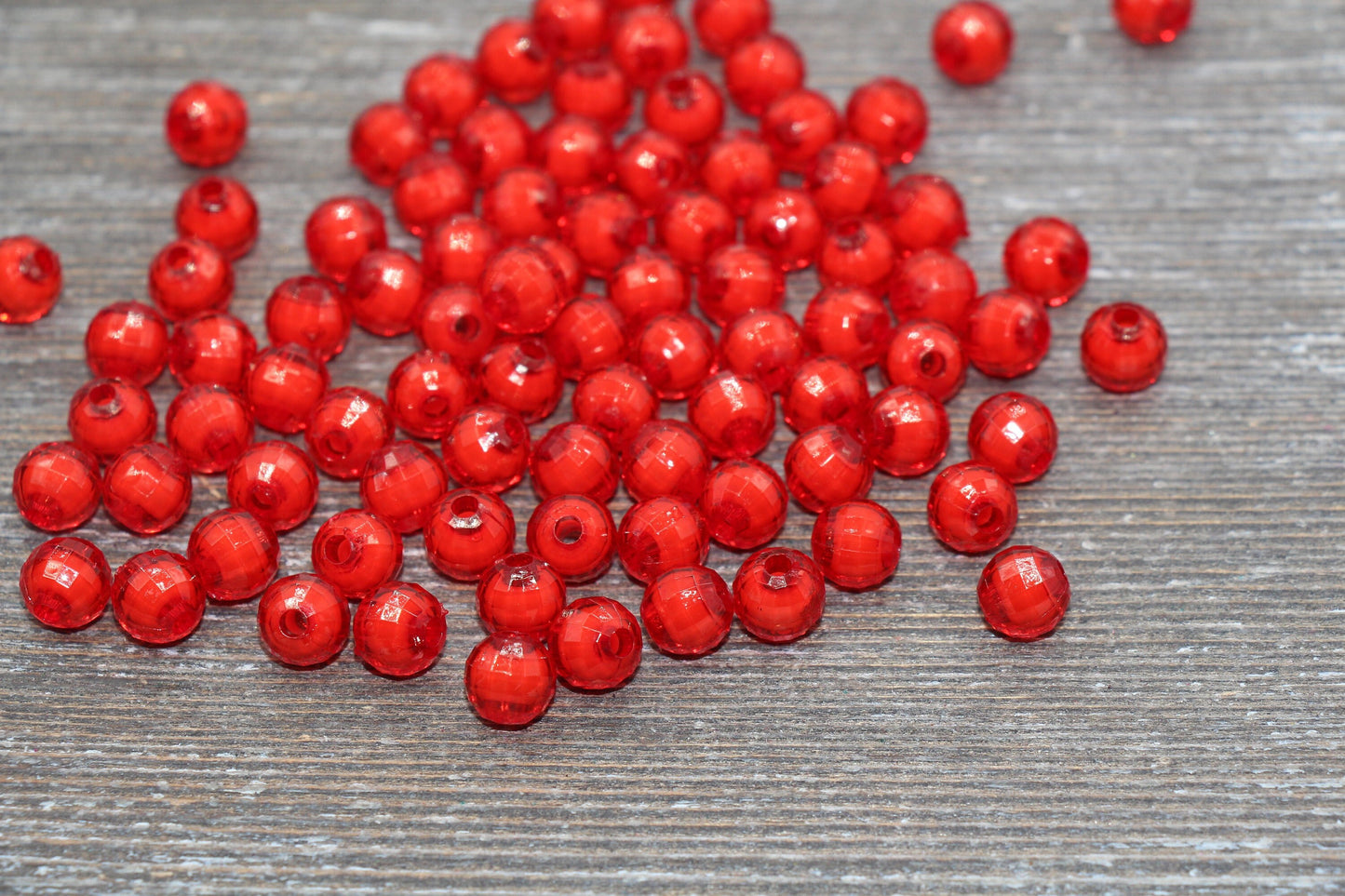 8mm Red Faceted Beads, Round Faceted Acrylic Loose Beads, Bubblegum Beads, Chunky Beads, Bracelet Gumball Beads #1991