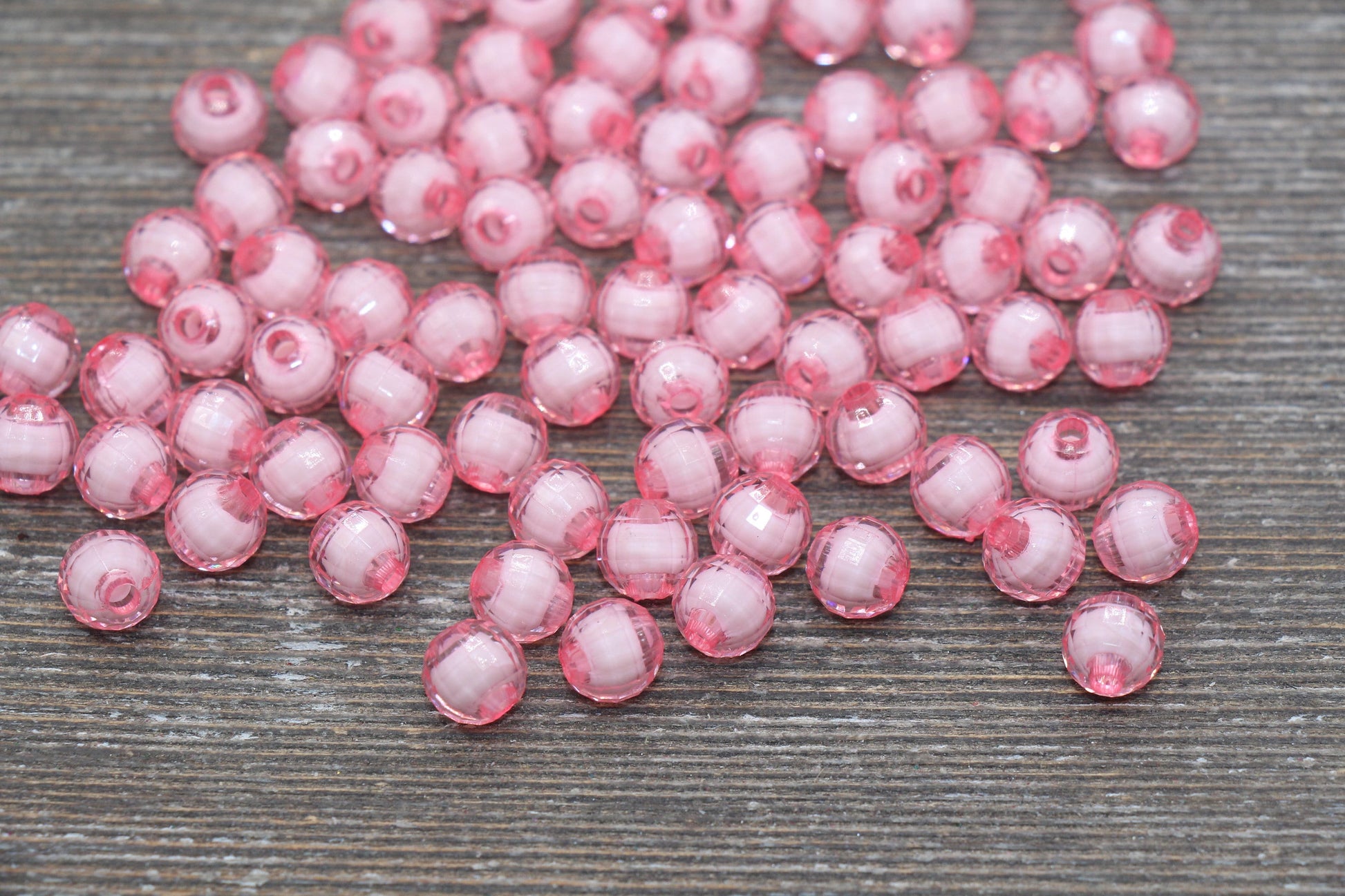 8mm Pink Faceted Beads, Round Faceted Acrylic Loose Beads, Bubblegum Beads, Chunky Beads, Bracelet Gumball Beads #1993