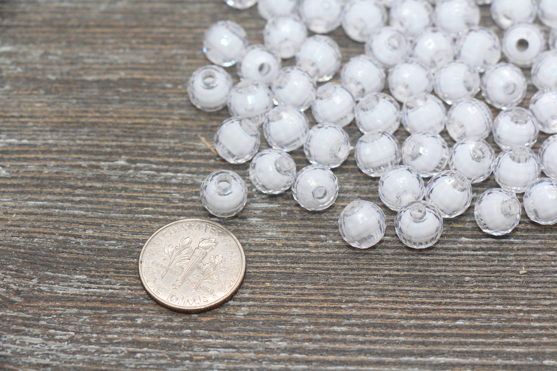 8mm White Faceted Beads, Round Faceted Acrylic Loose Beads, Bubblegum Beads, Chunky Beads, Bracelet Gumball Beads #1997