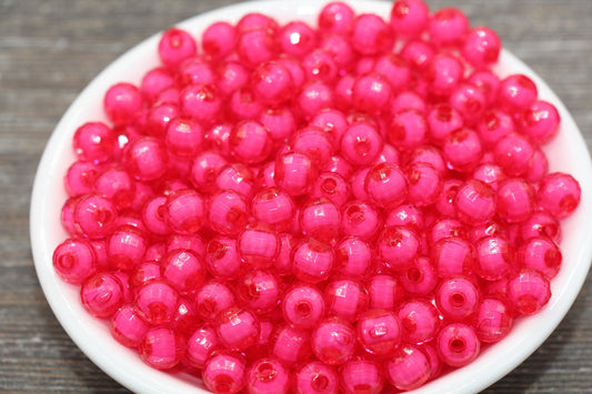 8mm Hot Pink Faceted Beads, Round Faceted Acrylic Loose Beads, Bubblegum Beads, Chunky Beads, Bracelet Gumball Beads #1999