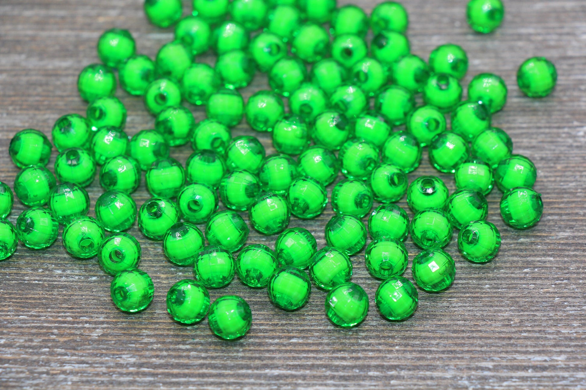 8mm Green Faceted Beads, Round Faceted Acrylic Loose Beads, Bubblegum Beads, Chunky Beads, Bracelet Gumball Beads #2002