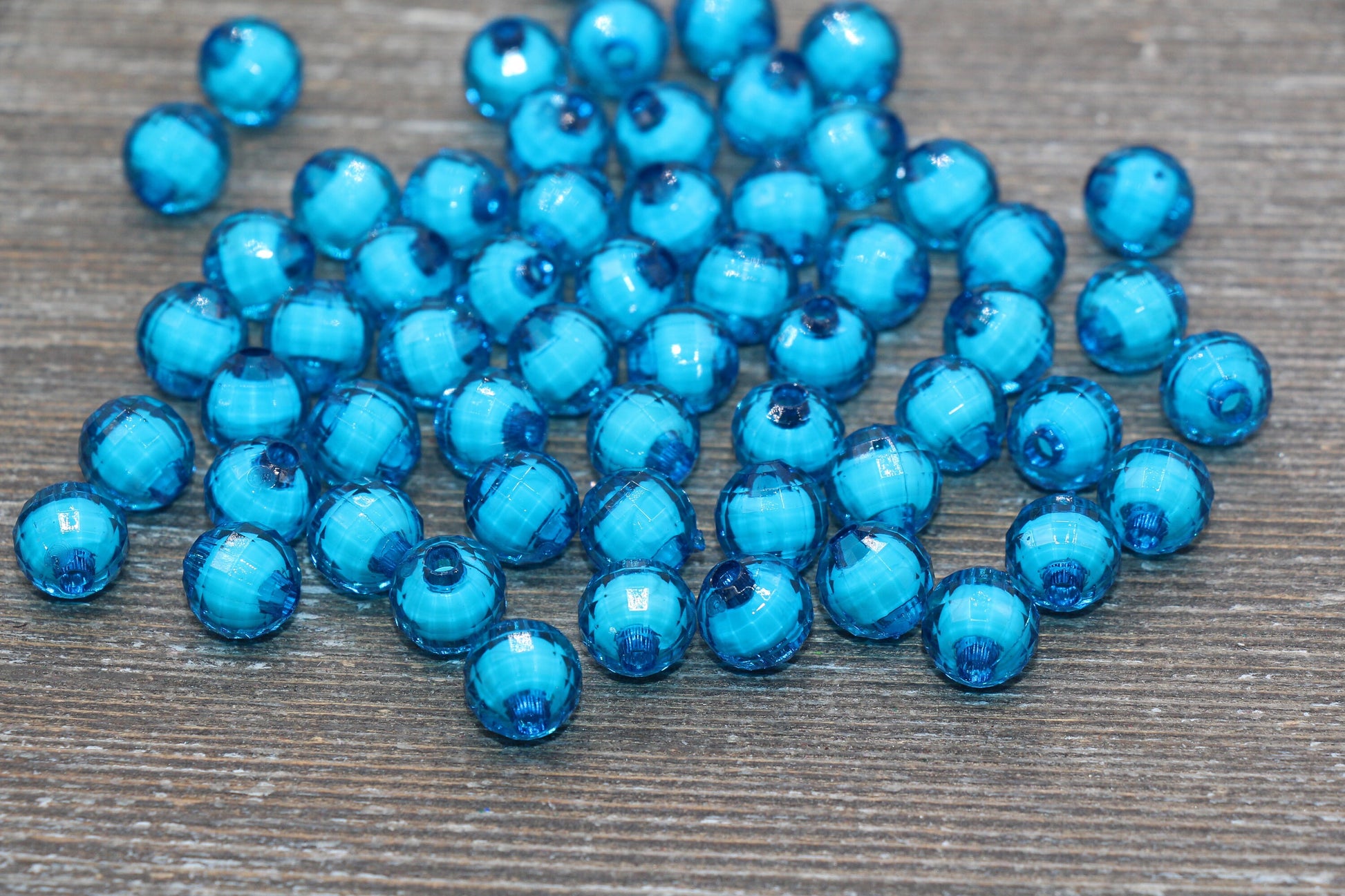 10mm Blue Faceted Beads, Round Faceted Acrylic Loose Beads, Bubblegum Beads, Chunky Beads, Bracelet Gumball Beads #2005