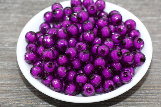 10mm Dark Purple Faceted Beads, Round Faceted Acrylic Loose Beads, Bubblegum Beads, Chunky Beads, Bracelet Gumball Beads #2013